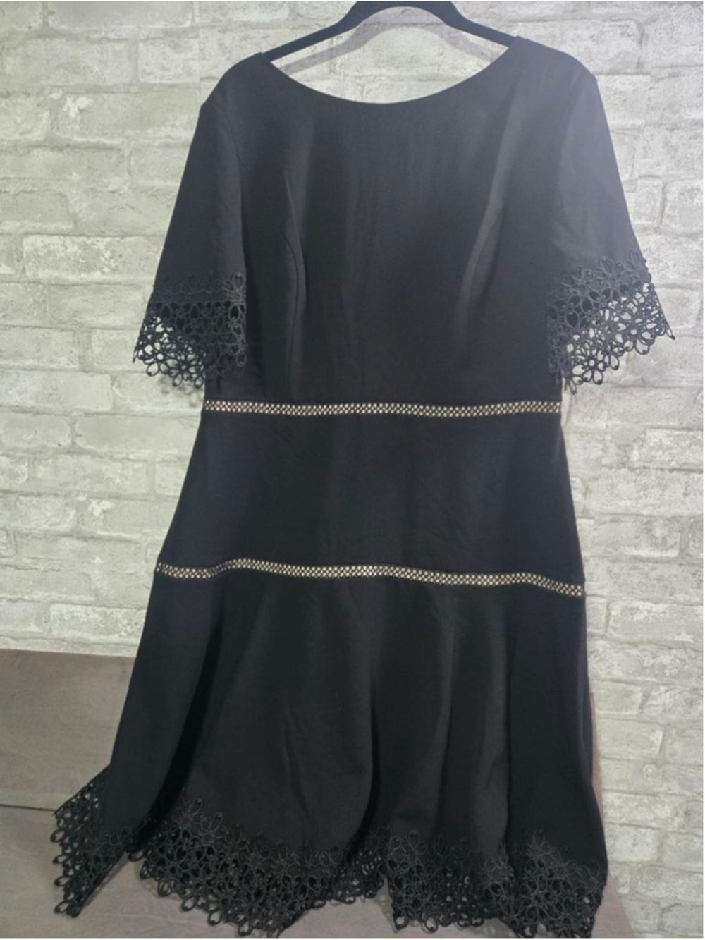 FOCUS by SHANI Black & Beige Lace Trim Dress Plus Size 14
